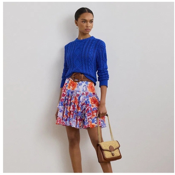 Lauren Ralph Lauren Womens Tiered Floral Georgette Ruffle Skirt Size 14 NWT #A1 - Picture 2 of 10